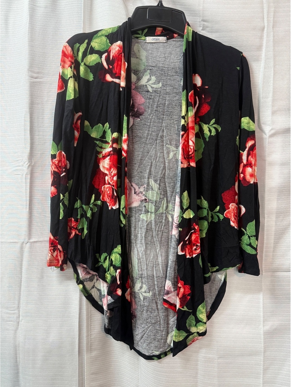 Cherish Black Floral Open Front Cardigan Size S